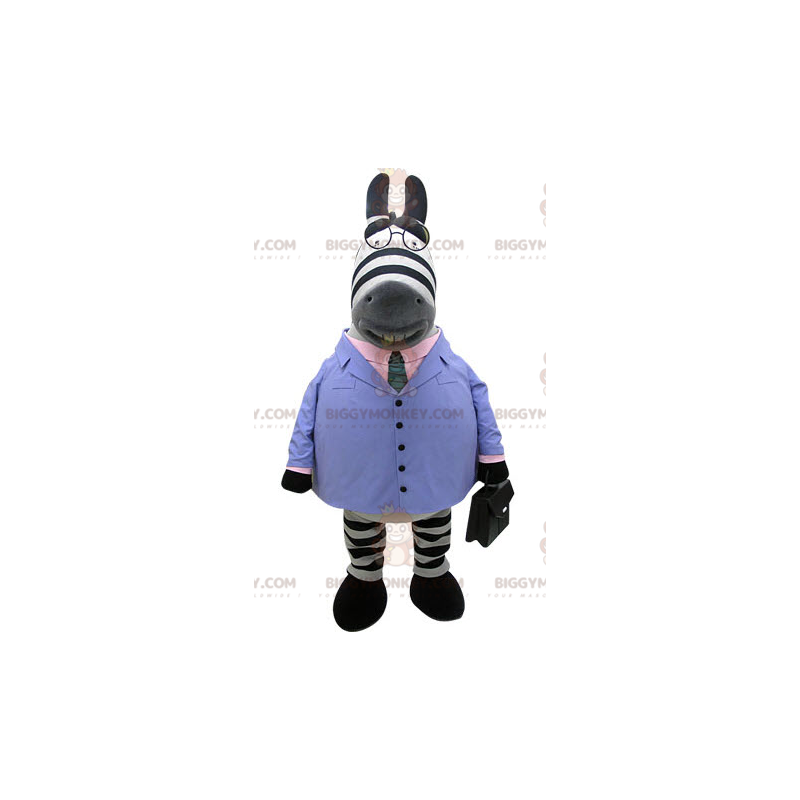 Στολή μασκότ Zebra BIGGYMONKEY™ ντυμένη με μπλε κοστούμι με γραβάτα - Ζώα της ζούγκλας - BIGGYMONKEY_04937 - BiggyMonkey.com
