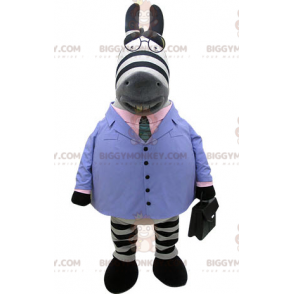 Στολή μασκότ Zebra BIGGYMONKEY™ ντυμένη με μπλε κοστούμι με γραβάτα - Ζώα της ζούγκλας - BIGGYMONKEY_04937 - BiggyMonkey.com