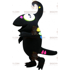 BIGGYMONKEY™ Mascot Costume Black Chameleon with Colorful Spots