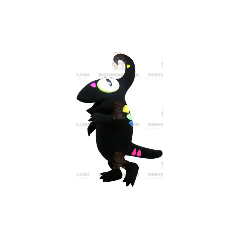 BIGGYMONKEY™ Maskottchenkostüm Schwarzes Chamäleon mit bunten BIGGYMONKEY™ Maskottchenkostüm Schwarzes Chamäleon mit bunten