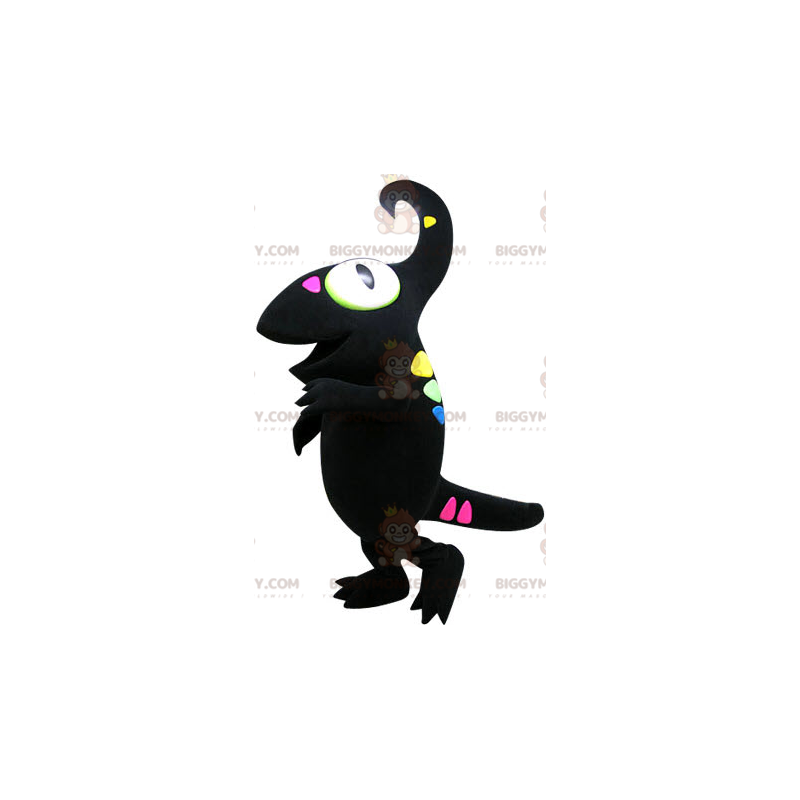 Kostium maskotki BIGGYMONKEY™ Czarny kameleon w kolorowe plamki Kostium maskotki BIGGYMONKEY™ Czarny kameleon w kolorowe plamki