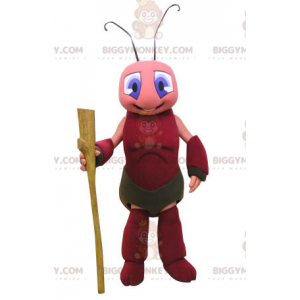 Traje de mascote de formiga de gafanhoto rosa e vermelho