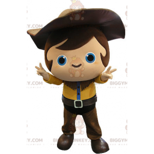 Cowboy Child BIGGYMONKEY™ Mascot Costume with Yellow and Brown