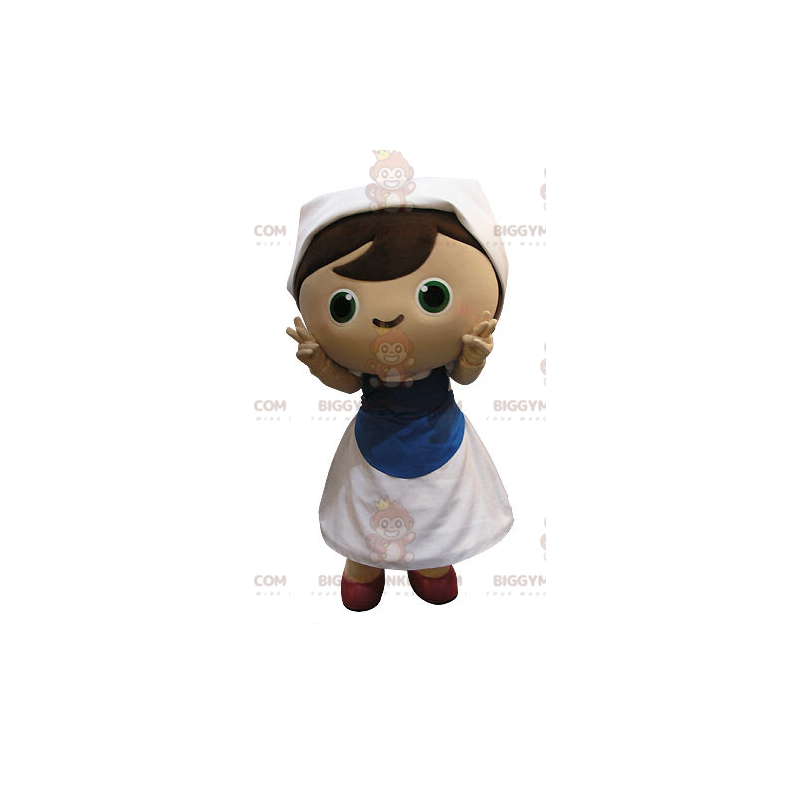 BIGGYMONKEY™ maskotkostume af en pige klædt ud som en husmor. BIGGYMONKEY™ maskotkostume af en pige klædt ud som en husmor.