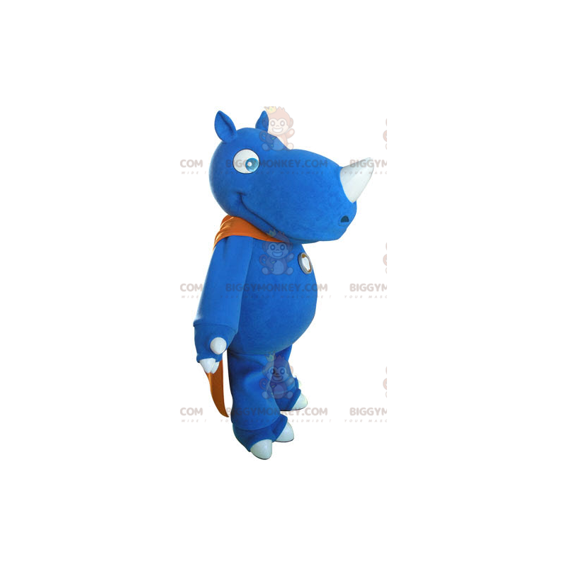 Blauwe neushoorn BIGGYMONKEY™ mascottekostuum met oranje cape - Blauwe neushoorn BIGGYMONKEY™ mascottekostuum met oranje cape -