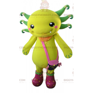Kostým žlutozeleného stvoření BIGGYMONKEY™ maskota s taškou na