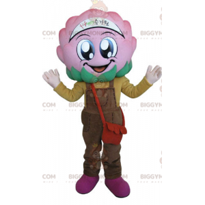 Pink Cabbage Flower BIGGYMONKEY™ Mascot Costume with Overalls -