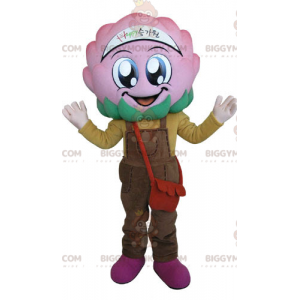 Pink Cabbage Flower BIGGYMONKEY™ Mascot Costume with Overalls –