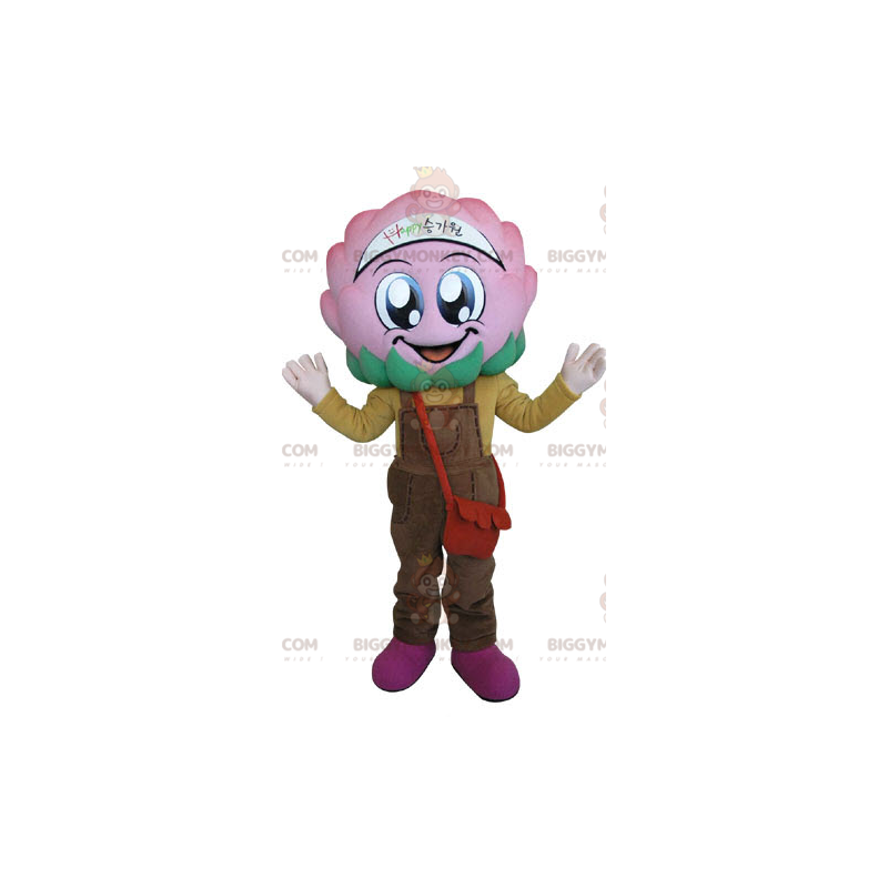 Pink Cabbage Flower BIGGYMONKEY™ Mascot Costume with Overalls - Pink Cabbage Flower BIGGYMONKEY™ Mascot Costume with Overalls -