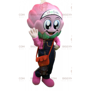 Pink Artiskokkål BIGGYMONKEY™ maskotkostume med overalls - Mad maskot - BIGGYMONKEY_04962 - BiggyMonkey.com