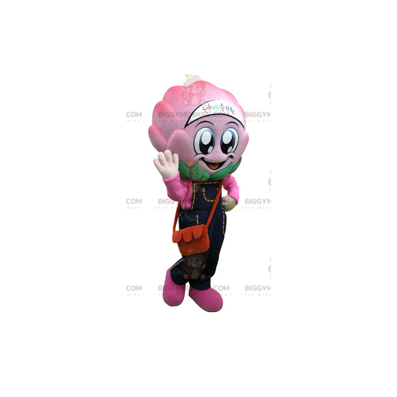 Pink Artiskokkål BIGGYMONKEY™ maskotkostume med overalls - Mad maskot - BIGGYMONKEY_04962 - BiggyMonkey.com