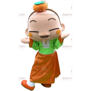 Fato de mascote BIGGYMONKEY™ menina colorida com uma laranja na cabeça - Mascotes de meninos e meninas - BiggyMonkey.com