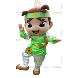 Brown Boy BIGGYMONKEY™ Maskottchenkostüm mit grün-weißem Outfit