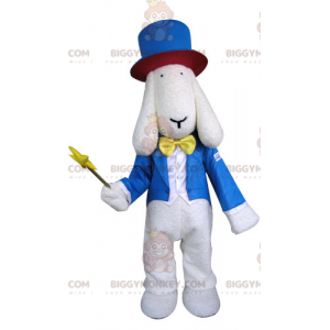 White Dog BIGGYMONKEY™ Mascot Costume Dressed In Magician