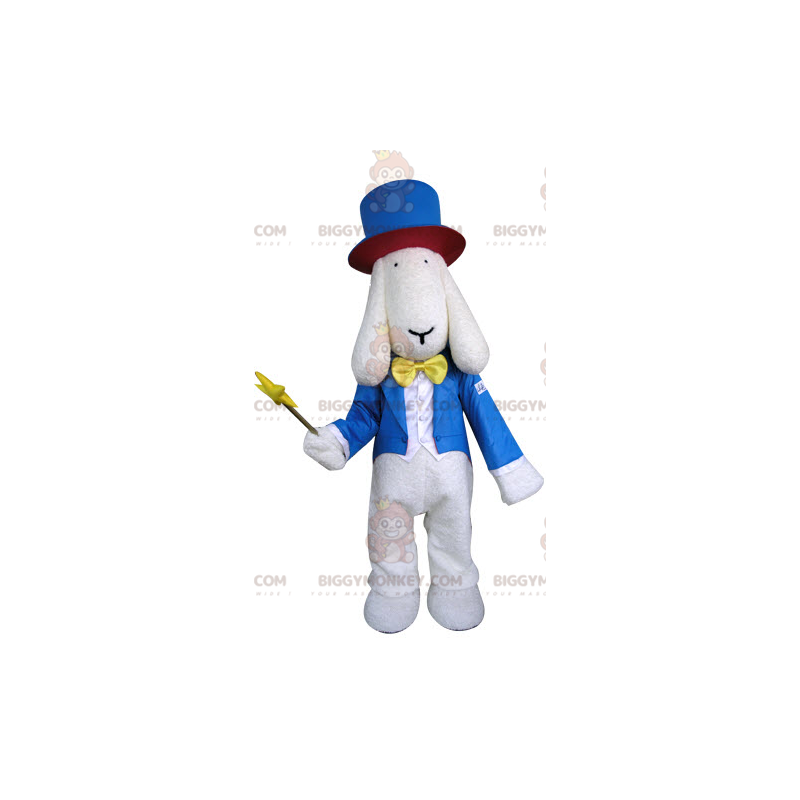 White Dog BIGGYMONKEY™ Mascot Costume Dressed In Magician