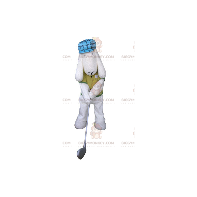 Vit hund BIGGYMONKEY™ maskotdräkt klädd i golfaroutfit - Vit hund BIGGYMONKEY™ maskotdräkt klädd i golfaroutfit -