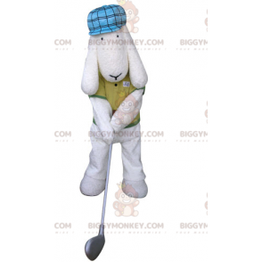 White Dog BIGGYMONKEY™ Mascot Costume Dressed In Golfer Outfit - Dog mascots - BIGGYMONKEY_04983 - BiggyMonkey.com