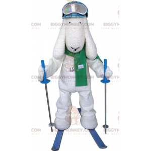 Costume de mascotte BIGGYMONKEY™ de chien blanc de skieur -