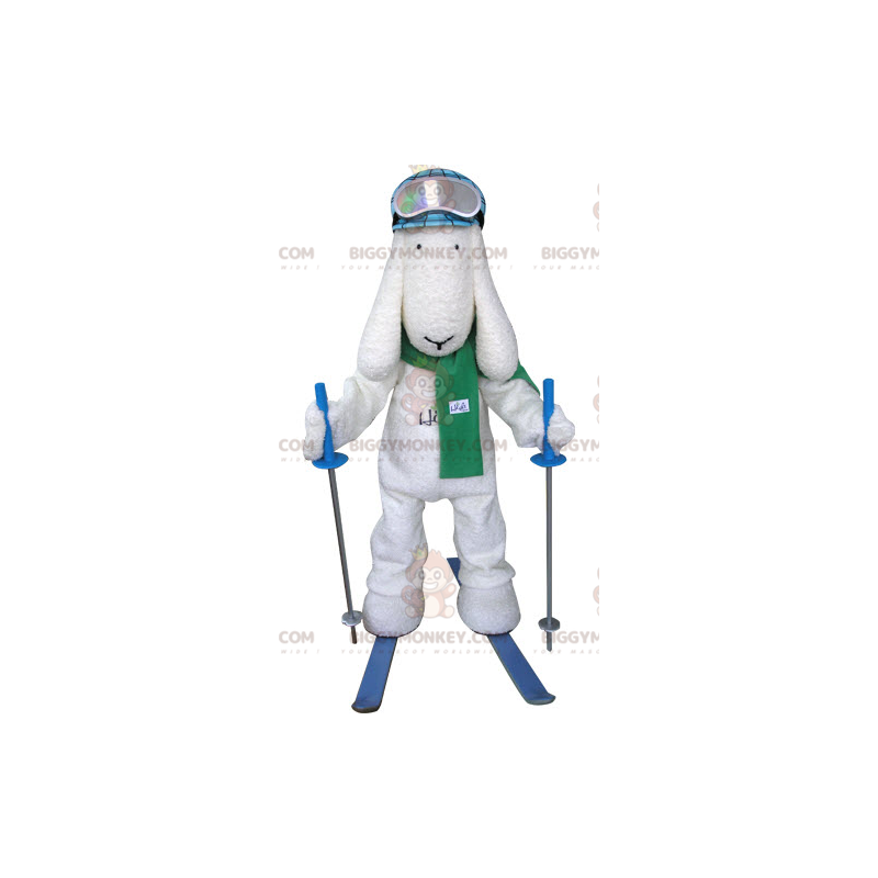 Costume de mascotte BIGGYMONKEY™ de chien blanc de skieur - Costume de mascotte BIGGYMONKEY™ de chien blanc de skieur -
