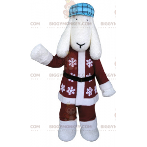 BIGGYMONKEY™ Mascot Costume White Dog In Winter Outfit -