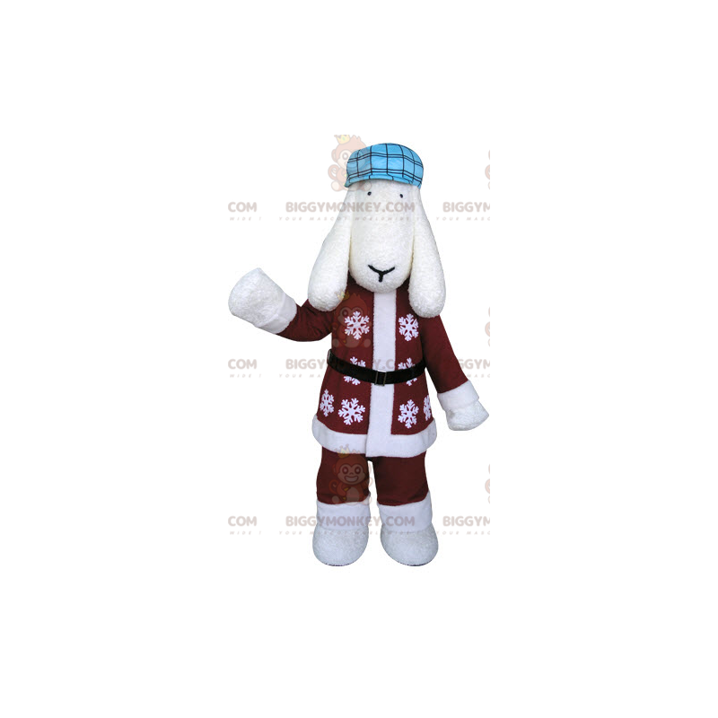 BIGGYMONKEY™ Mascot Costume White Dog In Winter Outfit -
