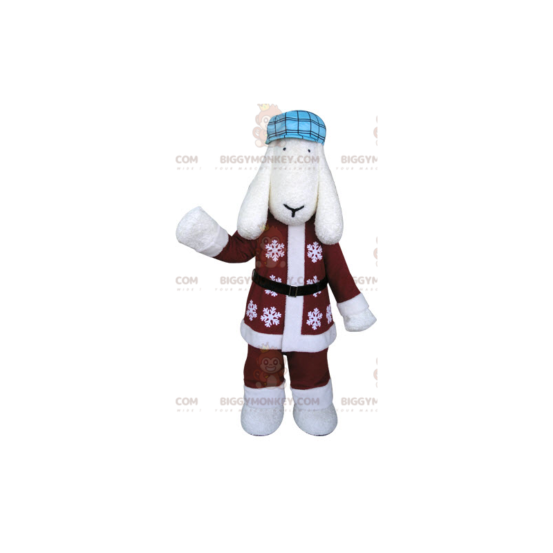 BIGGYMONKEY™ Mascottekostuum Witte hond in winteroutfit - BIGGYMONKEY™ Mascottekostuum Witte hond in winteroutfit -