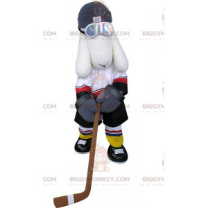BIGGYMONKEY™ Maskottchen-Kostüm Weißer Hund im Hockey-Outfit -