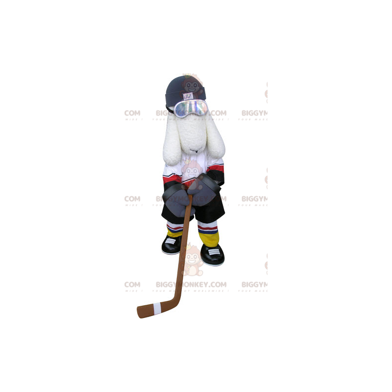 BIGGYMONKEY™ Maskotdräkt Vit hund i hockeyoutfit - BiggyMonkey BIGGYMONKEY™ Maskotdräkt Vit hund i hockeyoutfit - BiggyMonkey