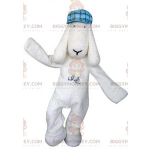 BIGGYMONKEY™ Μασκότ στολή Λευκός Σκύλος με Μπλε Μπερέ -