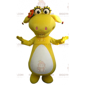 BIGGYMONKEY™ keltainen ja valkoinen dinosauruksen maskottiasu.