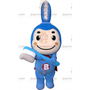 Blauwe tandenborstel BIGGYMONKEY™ mascottekostuum met cape -