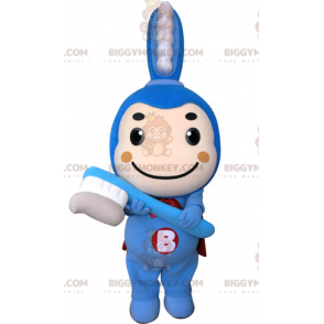Blue toothbrush BIGGYMONKEY™ mascot costume with cape -