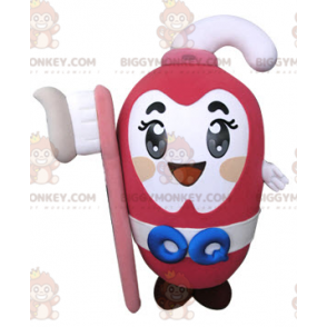 Roze tandpasta BIGGYMONKEY™ mascottekostuum met tandenborstel -