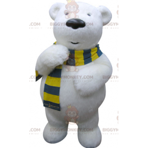 Fato de mascote de urso polar BIGGYMONKEY™ com lenço amarelo e
