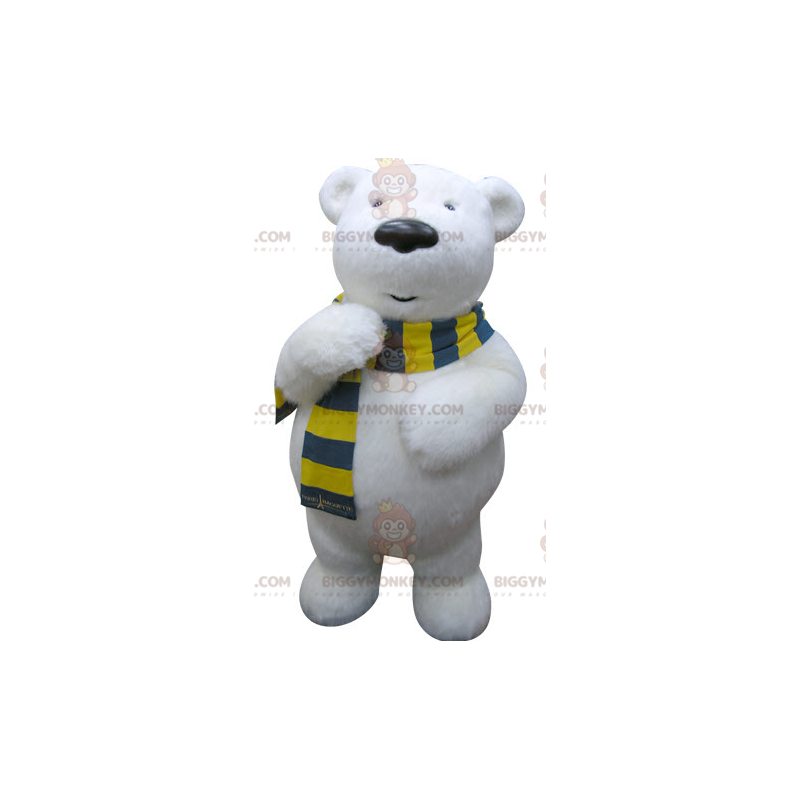 Polar bear BIGGYMONKEY™ mascot costume with yellow and blue Polar bear BIGGYMONKEY™ mascot costume with yellow and blue