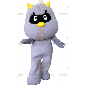 Traje de mascote BIGGYMONKEY™ Gato roxo com chifres amarelos –