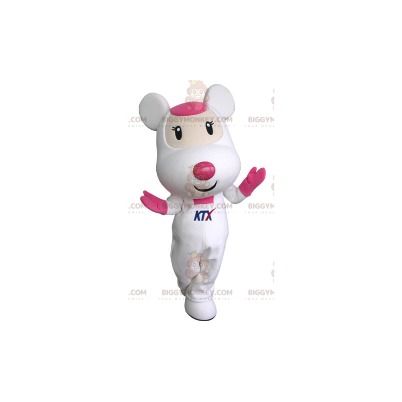 Bonito y cariñoso disfraz de mascota de ratón blanco y rosa Bonito y cariñoso disfraz de mascota de ratón blanco y rosa