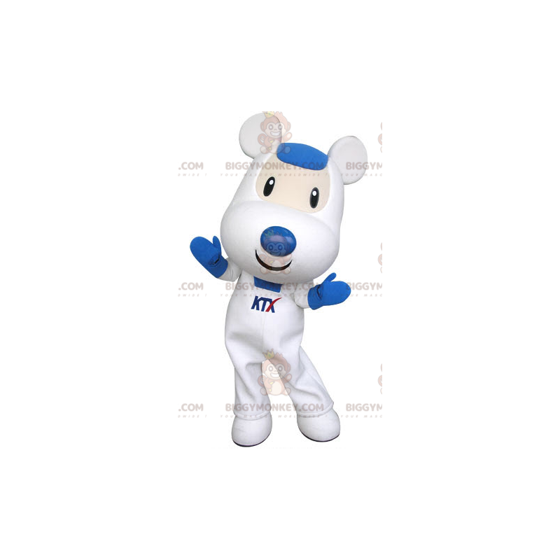 Bonito y cariñoso disfraz de mascota de ratón blanco y azul Bonito y cariñoso disfraz de mascota de ratón blanco y azul