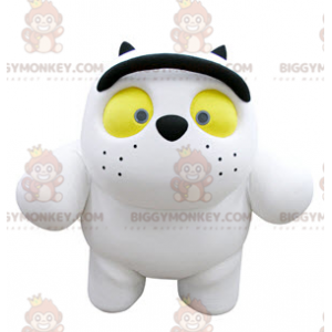 Traje de mascote de gato branco grande com olhos amarelos