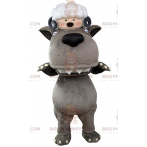 BIGGYMONKEY™ Mascot Costume Gray Wolf with Sheep on Head -