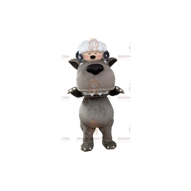 BIGGYMONKEY™ Mascottekostuum Grijze Wolf met Schaap op Hoofd - BIGGYMONKEY™ Mascottekostuum Grijze Wolf met Schaap op Hoofd -