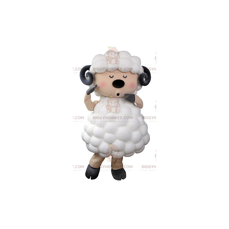 Disfraz de mascota BIGGYMONKEY™ de cabra, oveja, blanco y Disfraz de mascota BIGGYMONKEY™ de cabra, oveja, blanco y