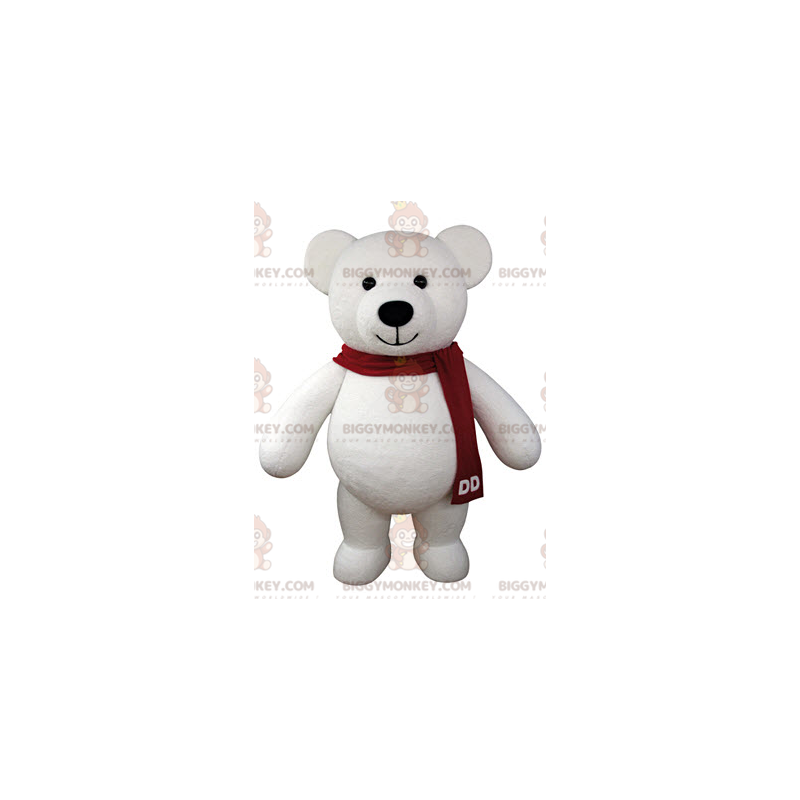 BIGGYMONKEY™ isbjørnmaskotkostume med rødt tørklæde - BIGGYMONKEY™ isbjørnmaskotkostume med rødt tørklæde -