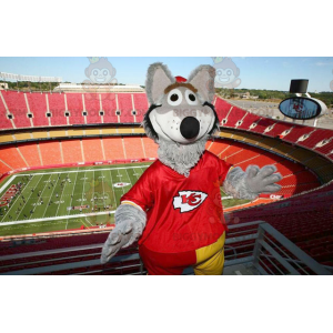 Costume de mascotte BIGGYMONKEY™ de loup gris habillé en rouge