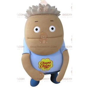 BIGGYMONKEY™ Mascot Costume Brown Round Man With Blue T-Shirt -