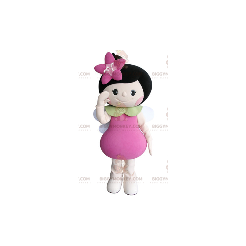 Brown Girl BIGGYMONKEY™ Mascot Costume with Wings and Flower - Brown Girl BIGGYMONKEY™ Mascot Costume with Wings and Flower -
