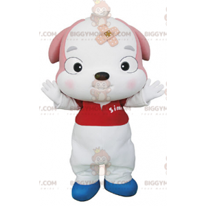 Fantasia de mascote de cachorro branco e rosa BIGGYMONKEY™ –