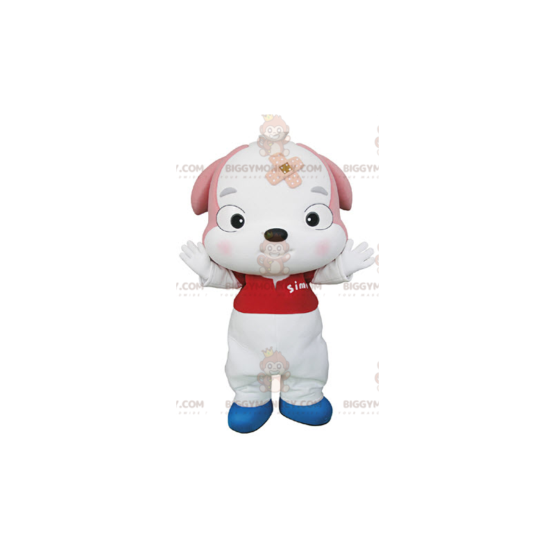 White and Pink Dog Puppy BIGGYMONKEY™ Mascot Costume – White and Pink Dog Puppy BIGGYMONKEY™ Mascot Costume –