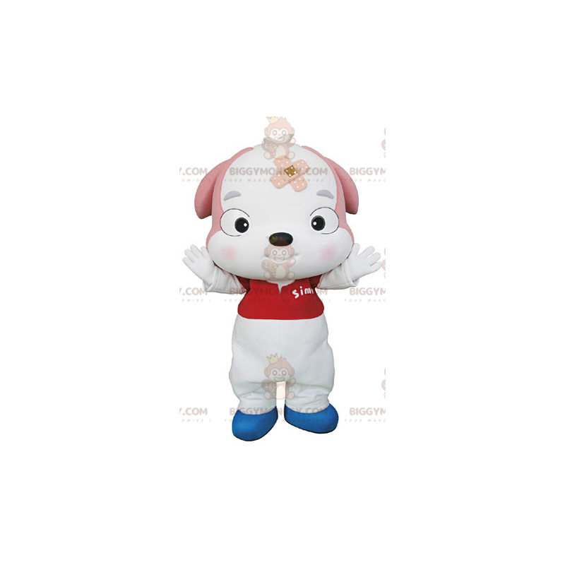 White and Pink Dog Puppy BIGGYMONKEY™ Mascot Costume -
