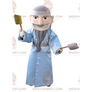 Bearded Man BIGGYMONKEY™ Mascot Costume With Blue Bathrobe -